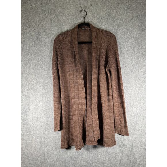 Eileen Fisher Sweater Women Large Brown Linen Blend Long Sleeve Knit Forest Fair - Picture 1 of 7